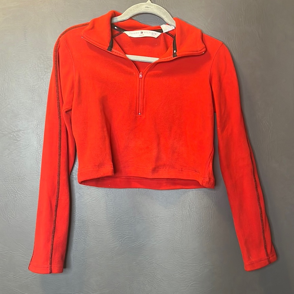 Tommy Hilfiger red collared zip up cropped